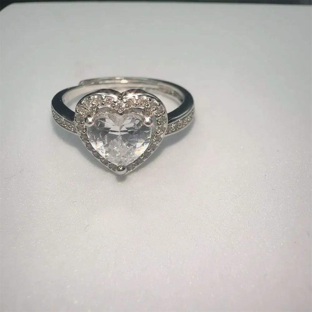 Poshmark Heart-Shaped Cubic Zirconia Halo Engagement Ring Silver